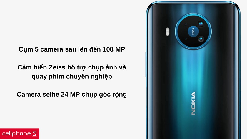 Cụm 5 camera sau lên đến 108 MP với cảm biến Zeiss chụp ảnh và quay phim chuyên nghiệp