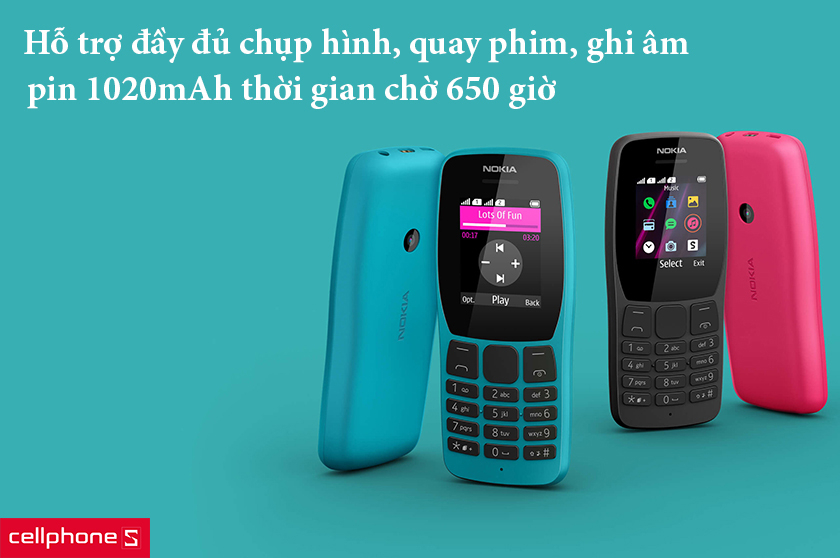 Hỗ trợ đầy đủ chụp hình, quay phim, ghi âm, pin 1020mAh thời gian chờ đến 650 giờ