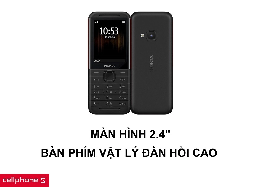 Màn hình 2.4 inches cung cấp thông tin cần thiết cùng bàn phím vật lý đàn hồi cao