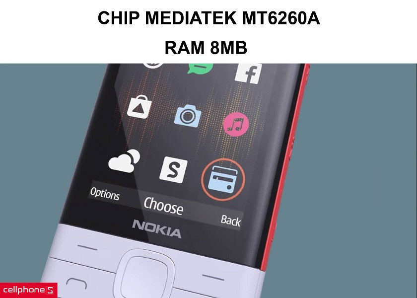 Chipset MT6260A đến từ Mediatek cùng mức ram 8MB giúp xử lý nhanh chóng tác vụ