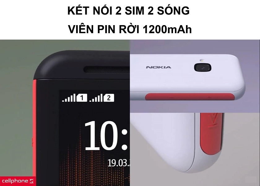 Kết nối 2 sim 2 sóng tiện dụng và viên pin rời 1200mAh cho thời lượng chờ 30 ngày