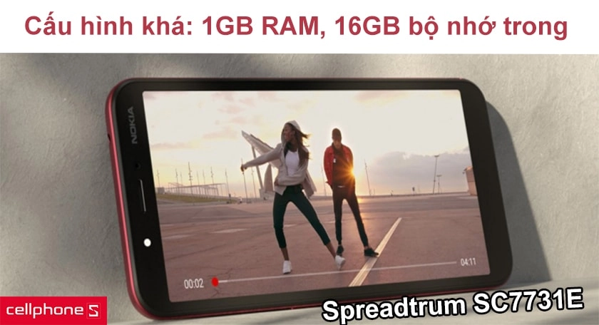 Cấu hình khá: Spreadtrum SC7731E, 1GB RAM, 16GB bộ nhớ trong