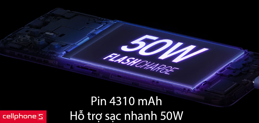 Pin 4310 mAh, công nghệ sạc nhanh 50W