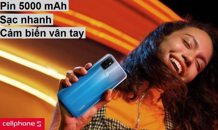 Pin 5000 mAh hỗ trợ sạc nhanh và cảm biến vân tay ở lưng máy