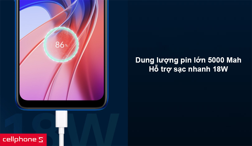 Dung lượng pin lớn 5000 Mah, không hỗ trợ sạc nhanh