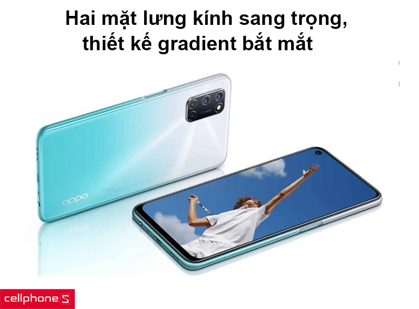 Hai mặt lưng kính sang trọng, thiết kế gradient bắt mắt