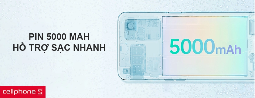 Pin 5000 mAh thoải mái sử dụng, hỗ trợ sạc nhanh