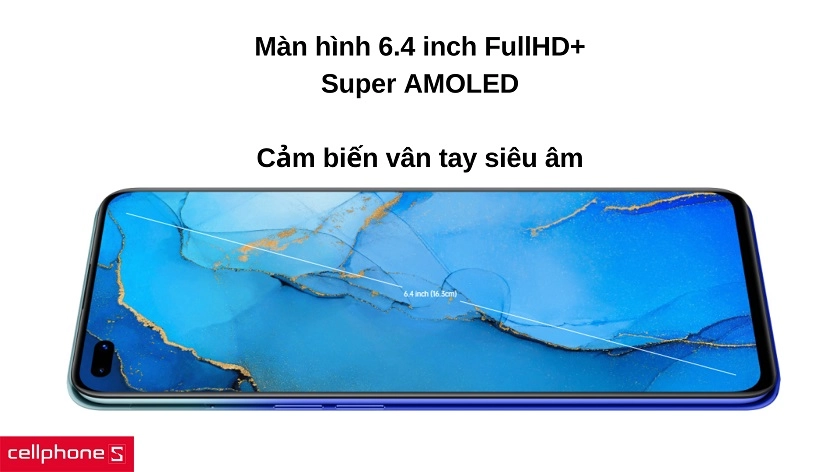 Màn hình 6.4 inch phủ trọn mặt trước với cảm biến vân tay siêu âm