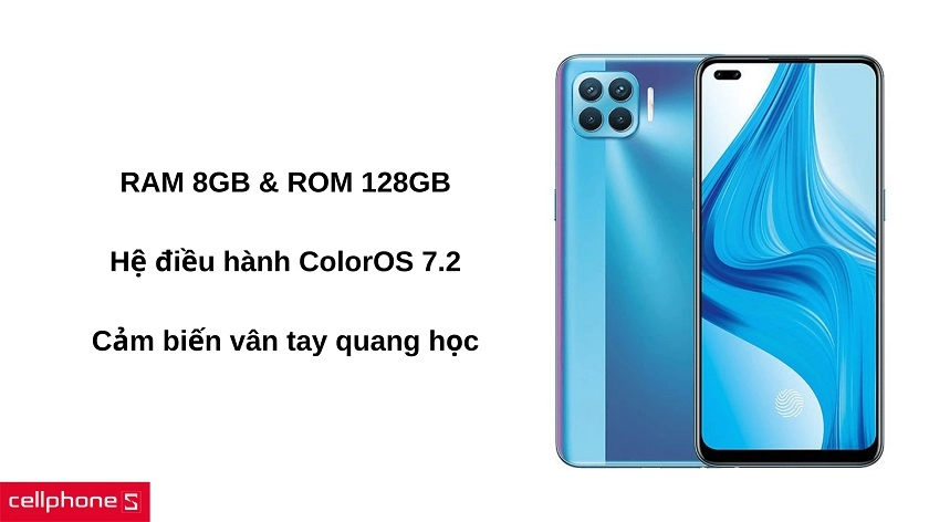 RAM 8 GB, ROM 128 GB, cùng cảm biến vân tay ẩn dưới màn hình