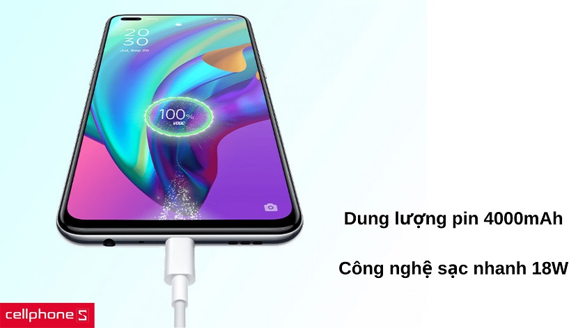 Dung lượng pin 4000mAh kèm công nghệ sạc nhanh 18W cho thời gian sử dụng dài lâu
