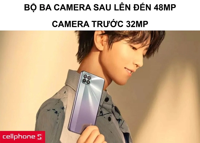 Bộ ba camera sau hỗ trợ chụp ảnh lên đến 48MP cùng camera trước 32MP góc rộng