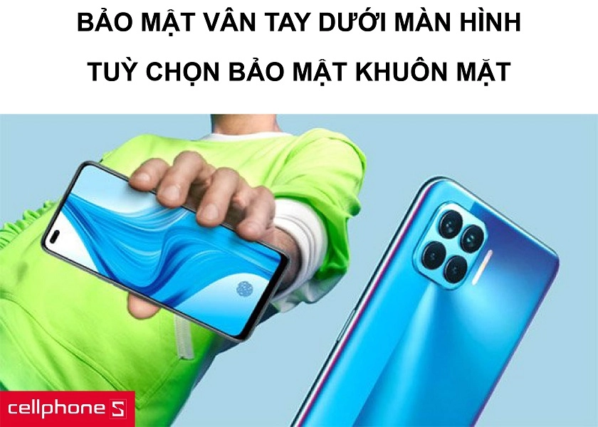Bảo mật bằng cảm biến vân tay dưới màn hình cùng bảo mật khuôn mặt tiện dụng