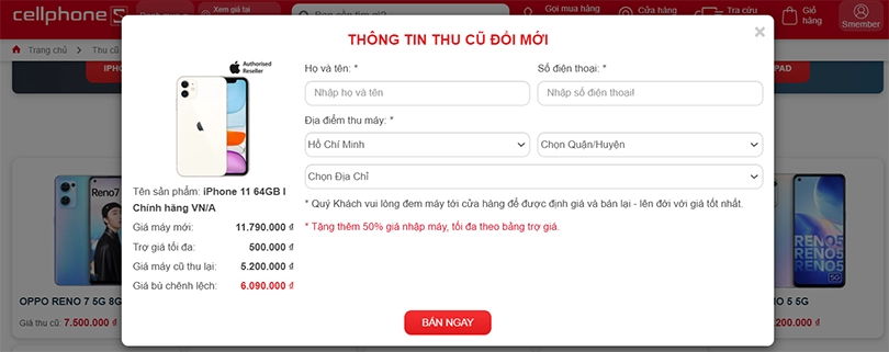 Hướng dẫn các bước trade-in để thu cũ đổi mới OPPO tại CPS