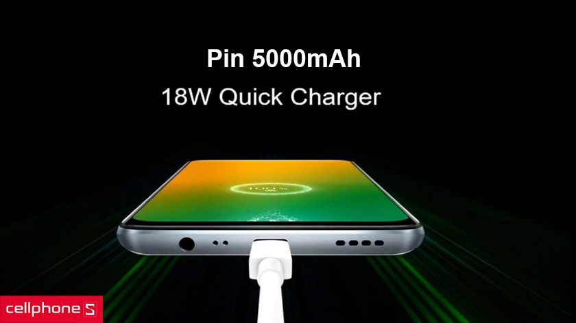 Dung lượng pin 5000 mAh, bộ sạc nhanh 18W