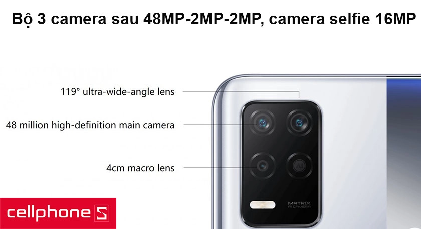 Bộ camera thông số ấn tượng 48MP-2MP-2MP, camera selfie 16MP