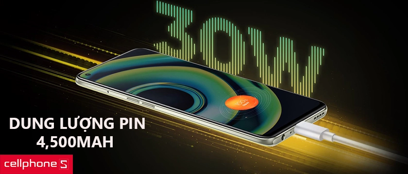 Dung lượng pin 4,500mAh cùng công nghệ sạc nhanh 30W