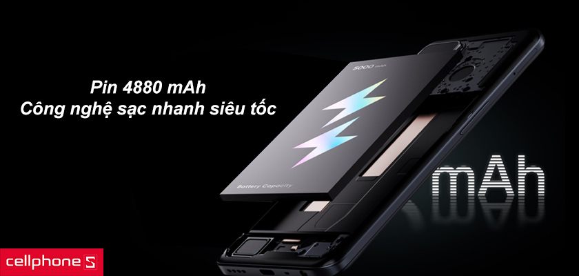 Dung lượng pin lớn 4880mAh, sạc nhanh tiện lợi