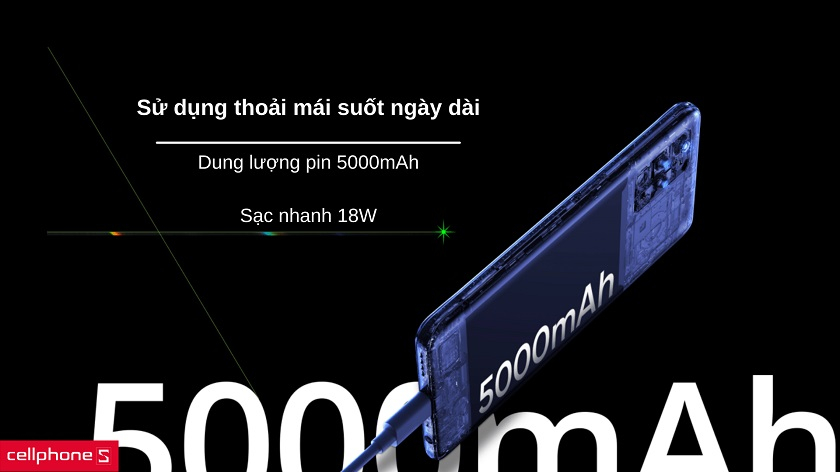 Dung lượng pin "trâu" 5000mAh kèm sạc nhanh sử dụng cả ngày dài