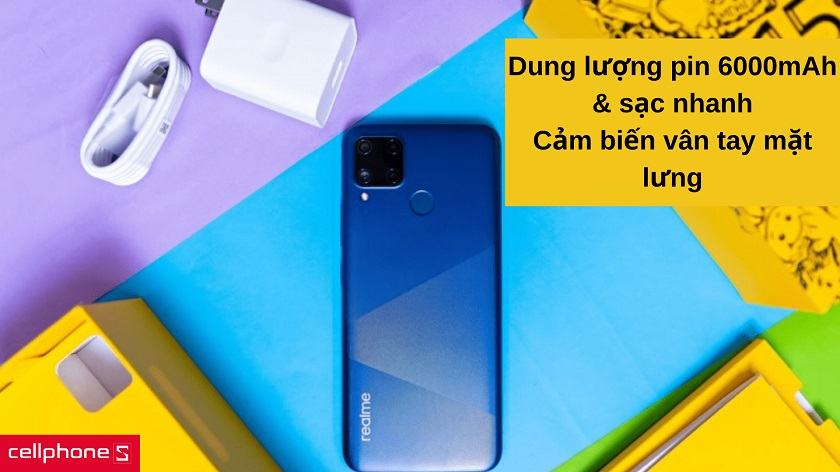 Dung lượng pin to lớn - 6000mAh kèm sạc nhanh & cảm biến vân tay