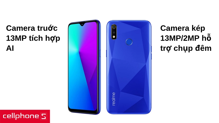 Bộ đôi camera kép 13MP/2MP và camera selfie 13MP AI cùng chế độ làm đẹp