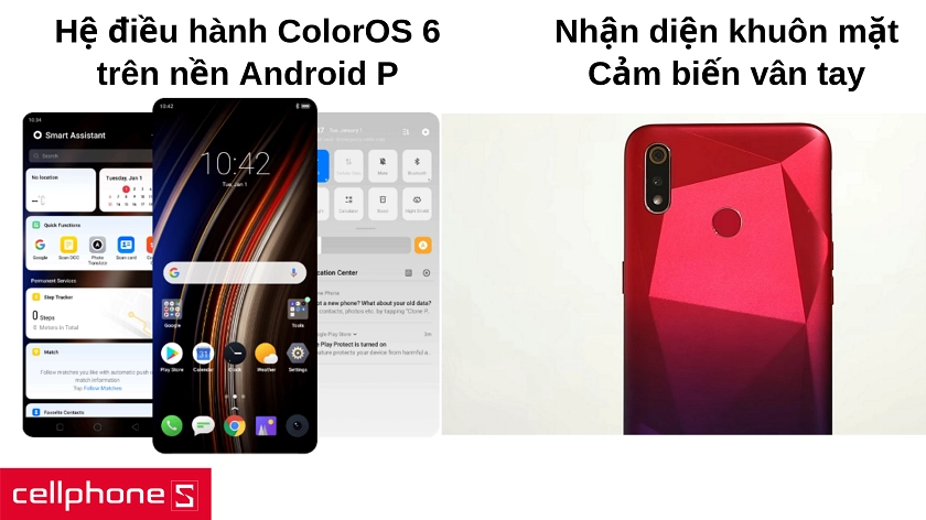  Hệ điều hành ColorOS 6 dựa trên nền Android P và cảm biến vân tay hiện đại