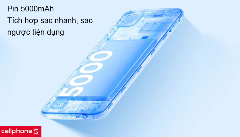 Pin khủng với dung lượng 5000mAh và tính năng sạc ngược tiện dụng