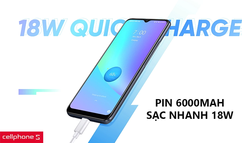 Dung lượng pin 6000mAh, chế độ sạc nhanh 18W