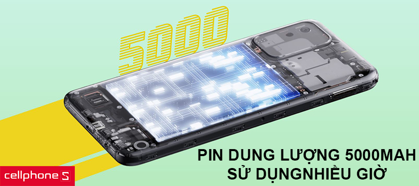 Pin dung lượng lớn 5000mAh, sử dụng liên tục nhiều giờ