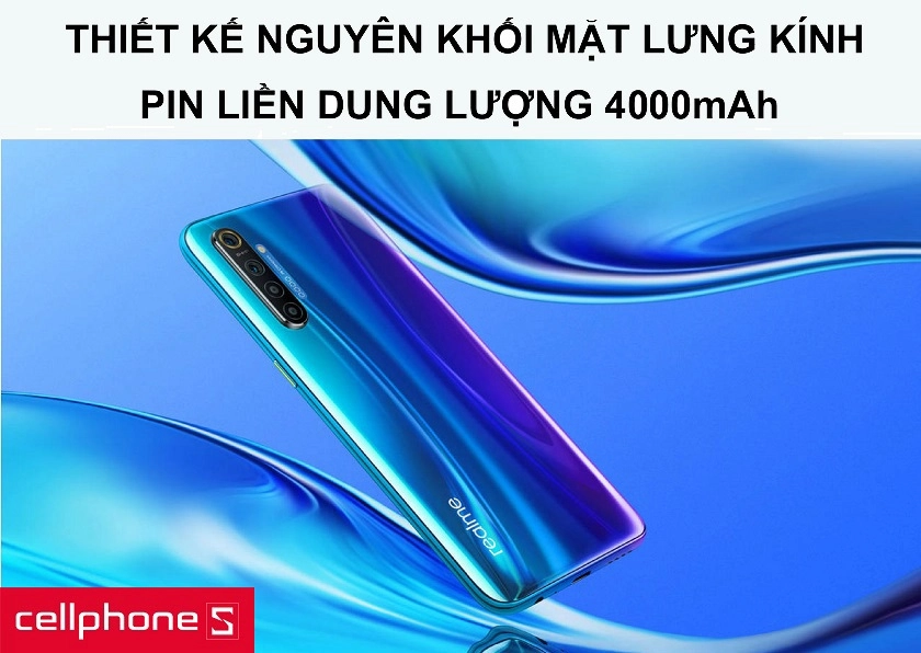 Thiết kế nguyên khối với mặt lưng kính cùng viên pin liền 4000 mAh
