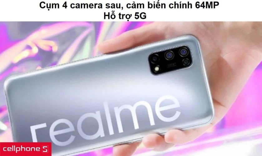 Cụm 4 camera sau cảm biến chính 64MP và hỗ trợ 5G
