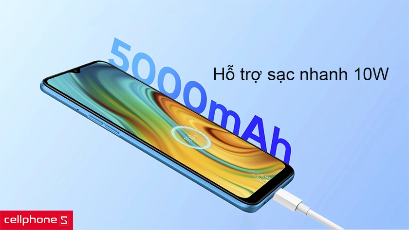 Dung lượng pin 5000mah, hỗ trợ sạc nhanh 10W