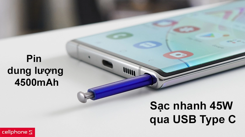 Hỗ trợ sạc nhanh 45W qua USB Type C, pin dung lượng lớn 4500mAh