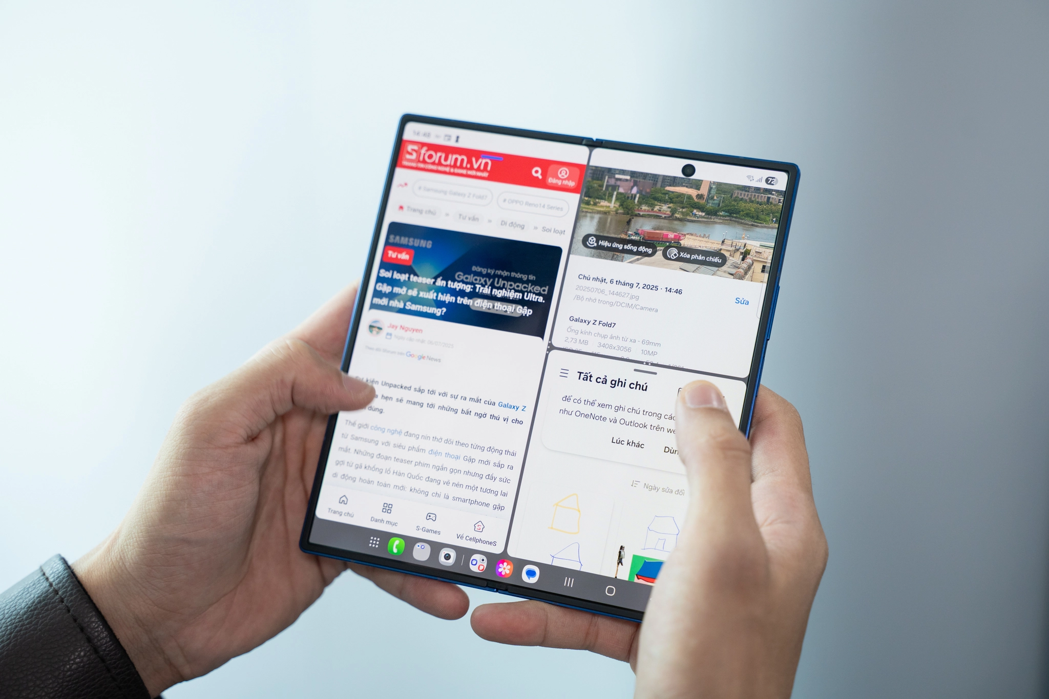 Hình ảnh thực tế Samsung Galaxy Z Fold 7 về màn hình