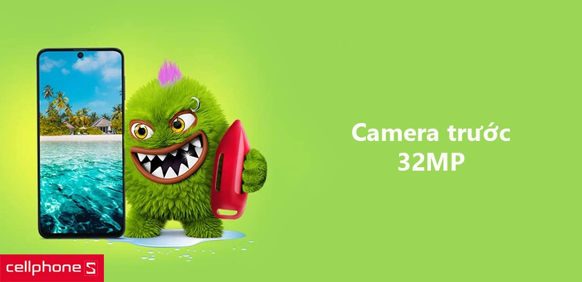 Camera trước độ phân giải 32MP cùng khả năng nghe gọi 2 sim 2 sóng tiện dụng