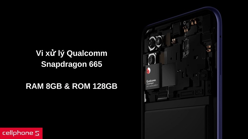 Vi xử lý Snapdragon 665, RAM 8 GB đáp ứng nhu cầu giải trí