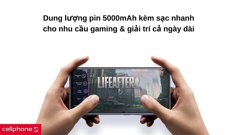 Dung lượng pin lớn - 5000mAh và kèm tính năng sạc nhanh, cảm biến vân tay
