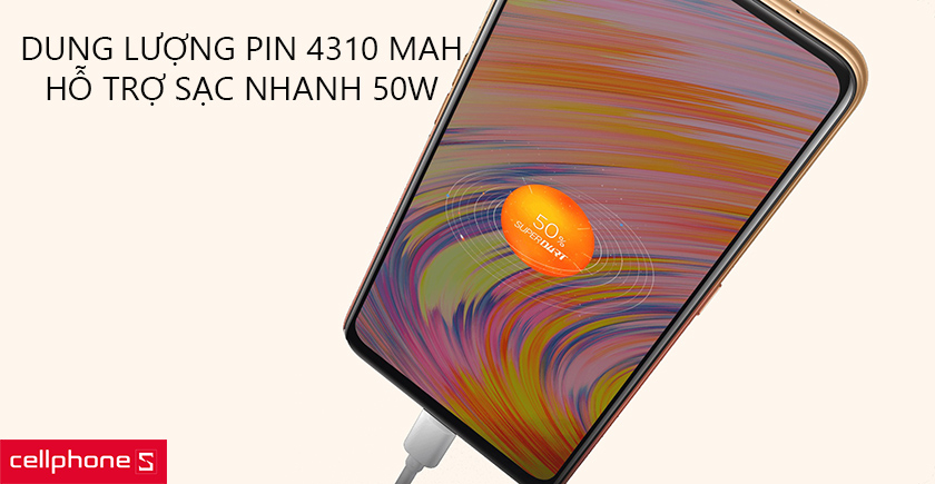 Dung lượng pin lớn 4310 mAh, hỗ trợ sạc nhanh 50W