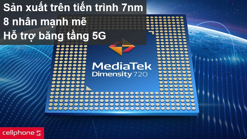 Chipset MediaTek Dimensity 720 mạnh mẽ, hỗ trợ 5G, bộ nhớ UFS 2.1 tốc độ cao