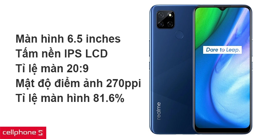 Màn hình 6.5 inches kích thước lớn, tấm nền IPS LCD cho màu sắc chân thực, góc nhìn rộng