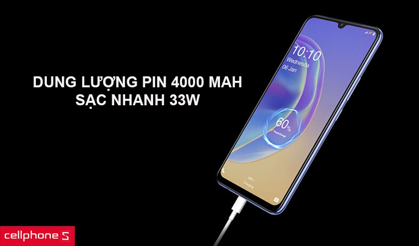 Pin 4000 mAH dung lượng lớn, hỗ trợ sạc nhanh 33W