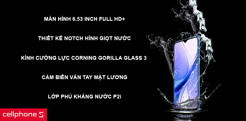 Thiết kế notch giọt nước, màn hình 6,53 inch full HD