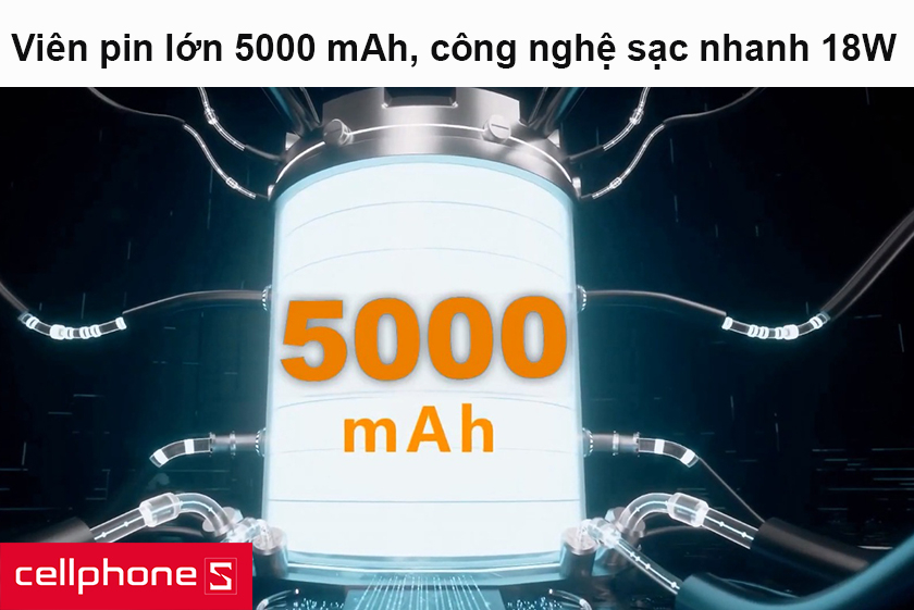 Viên pin lớn 5000 mAh, công nghệ sạc nhanh 18W