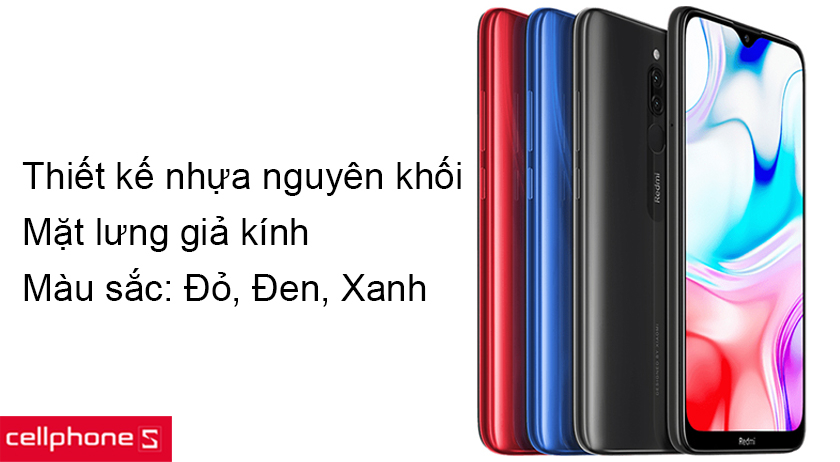 Thiết kế nhựa nguyên khối với mặt lưng giả kính bóng bẩy và hiệu ứng màu sắc đẹp mắt