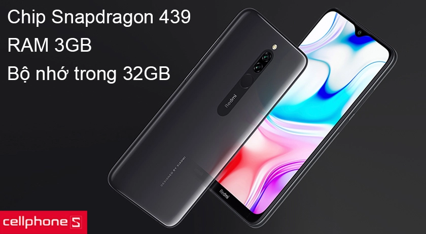 Chip Snapdragon 439 8 nhân và RAM 3GB, bộ nhớ trong 32GB cho sức mạnh ấn tượng