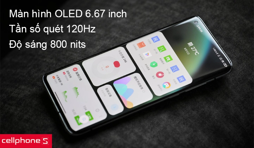 Màn hình siêu tràn viền 6.67 inch với tấm nền OLED và tần số 120Hz cùng độ sáng 800 nits
