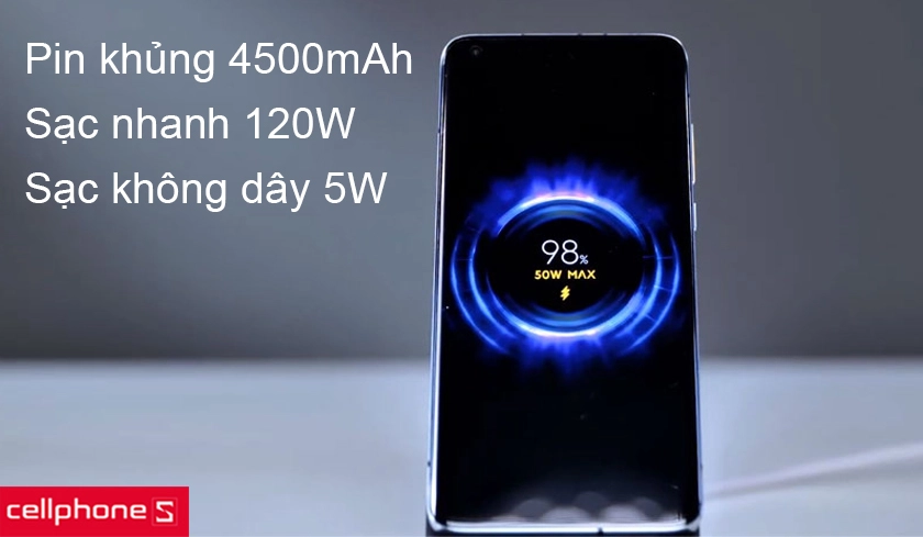 Dung lượng pin lớn 4500mAh tích hợp sạc nhanh 120W sạc đầy pin trong 23 phút