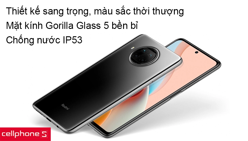 Thiết kế sang trọng, tinh tế với mặt lưng kính Gorilla Glass 5 bền bỉ, chống nước IP53