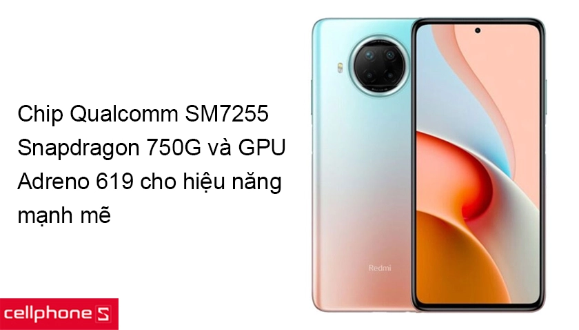 Chip Qualcomm SM7225 Snapdragon 750G và GPU Adreno 619 cho hiệu năng ấn tượng