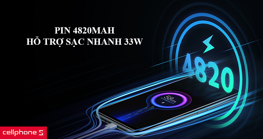 Dung lượng pin 4820 mAh, hỗ trợ sạc nhanh 33W