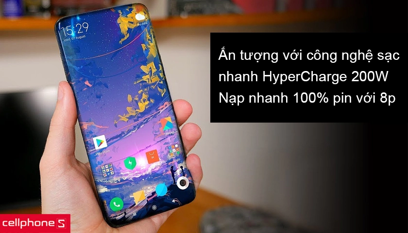 Ấn tượng với công nghệ sạc nhanh HyperCharge 200W chỉ mất 8 phút sạc đầy pin